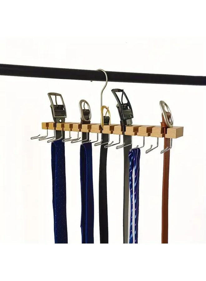 Wooden Belt Organizer With 360 Swivel Hook Stores 12 Belts And 13 Ties Space Saver - Image 2